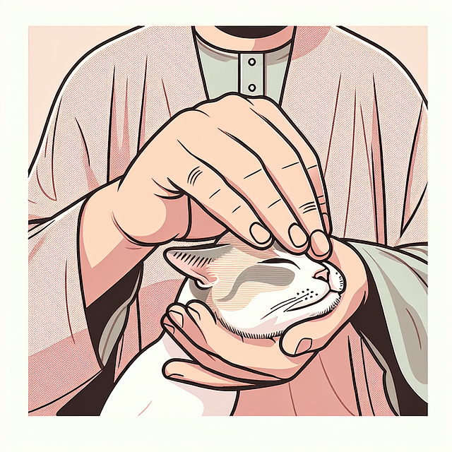 person gently holding a cat's head to open mouth