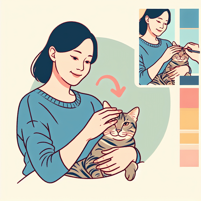 person gently petting a relaxed cat
