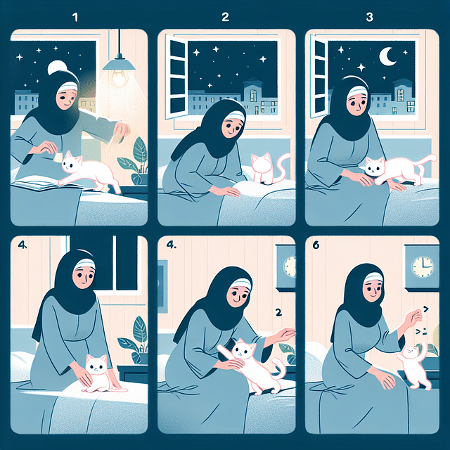 cat and owner preparing to sleep at the same time