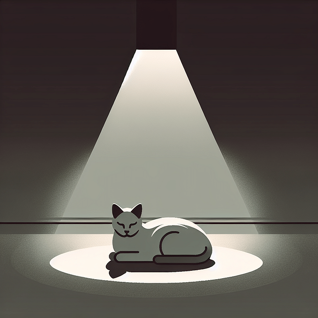 calm cat in a dimly lit room