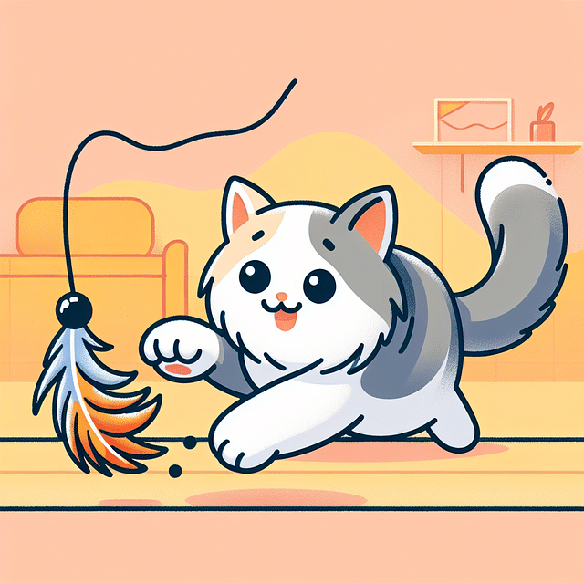 cat chasing a feather toy