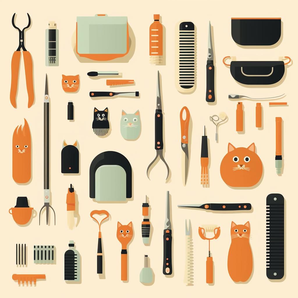 A flat lay of cat grooming tools