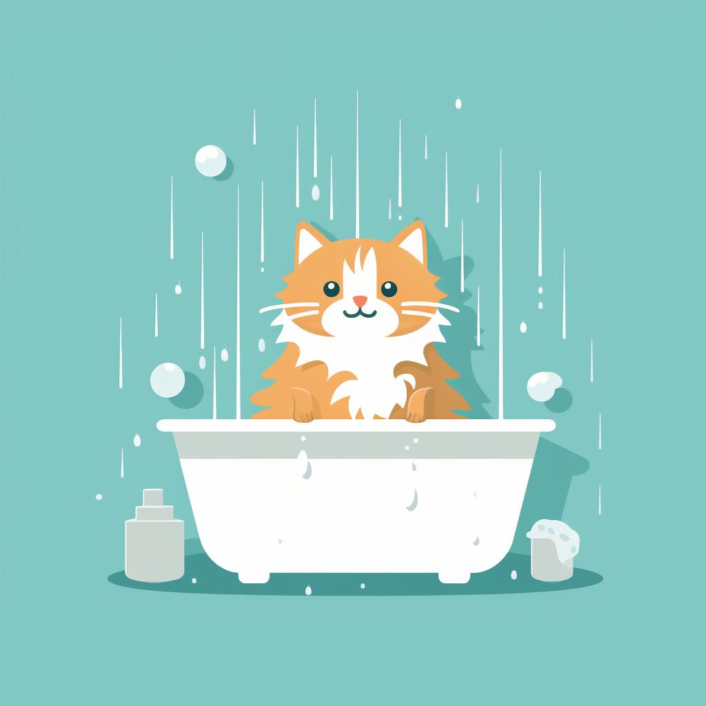 A cat being bathed with cat-safe shampoo