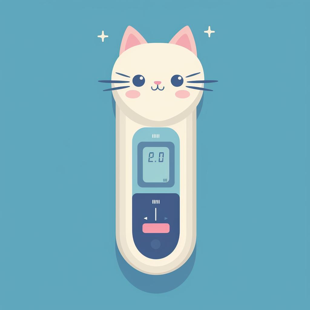 Close-up of a digital thermometer displaying cat's temperature.