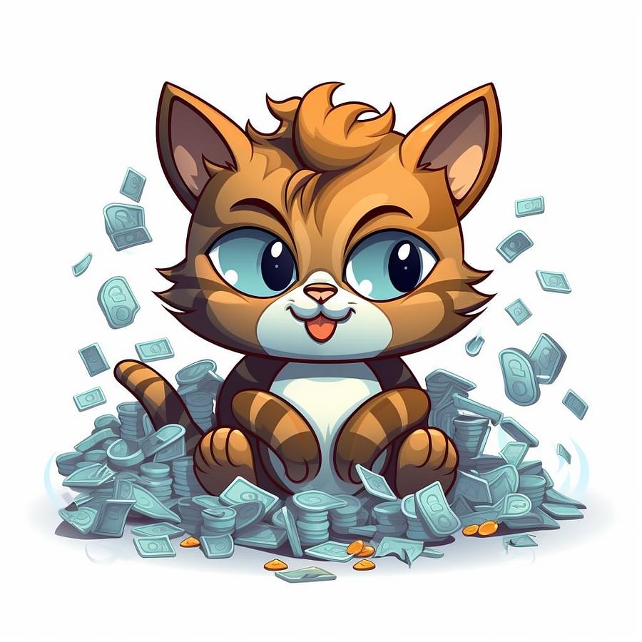 Cartoon cat with dollar signs in its eyes symbolizing the market value of cats