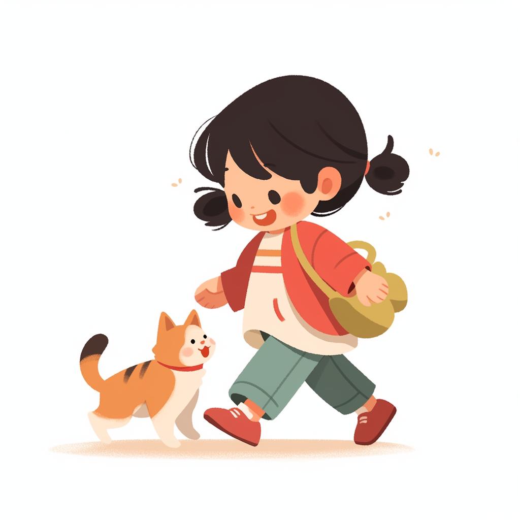 A child gently approaching a cat