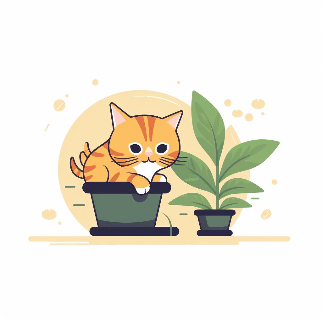 A cat sniffing a safe, non-toxic plant