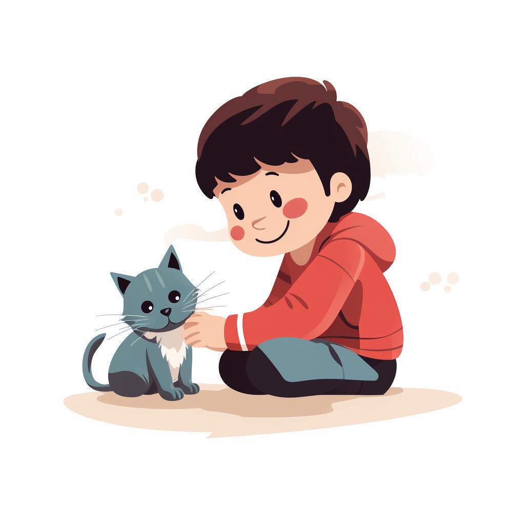 A child gently playing with a cat